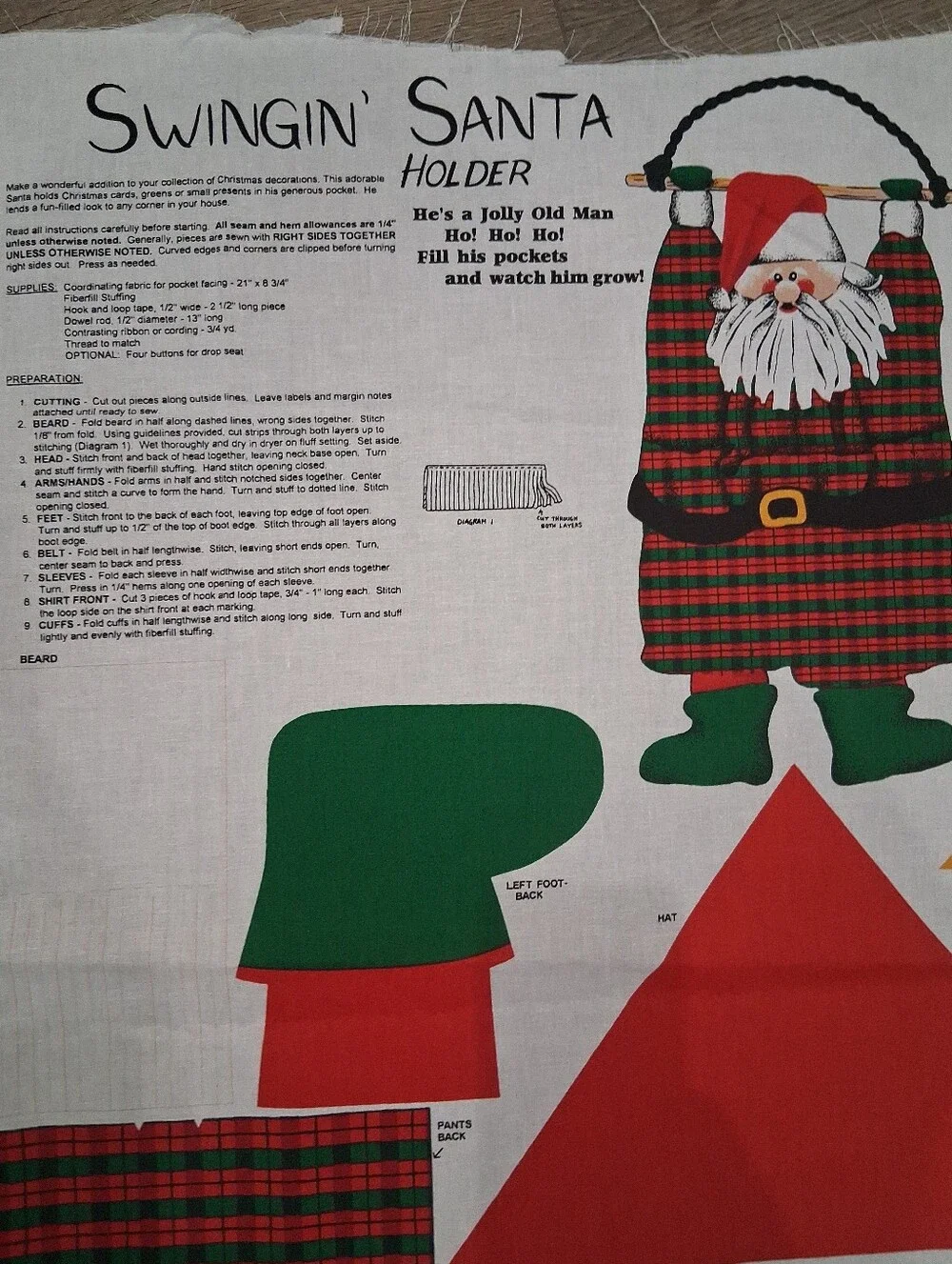 Vintage Swingin' Santa Holder Cut & Sew Fabric Panel by ©Springs Industries